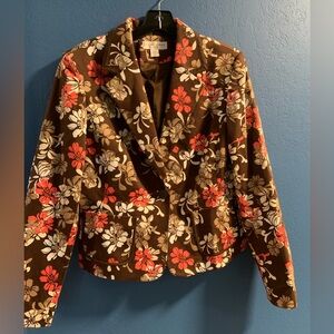 Vintage Casual Corner Brown Stretch Floral Blazer Size 12 NWOT